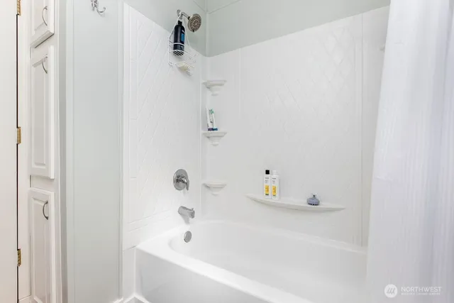 a bathroom with a bathtub