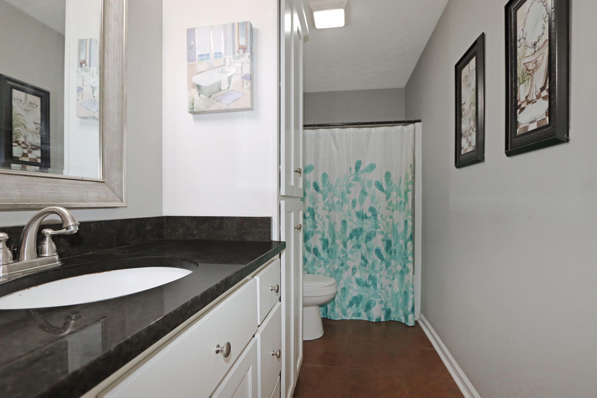 12 Haven Way Westmoreland, TN 37186 - Photo 15 of 16 a bathroom with a granite countertop sink a mirror and a shower