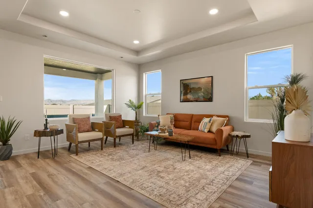 a living room with furniture and a rug
