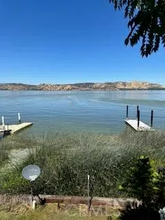 a view of a lake with a mountain in the background