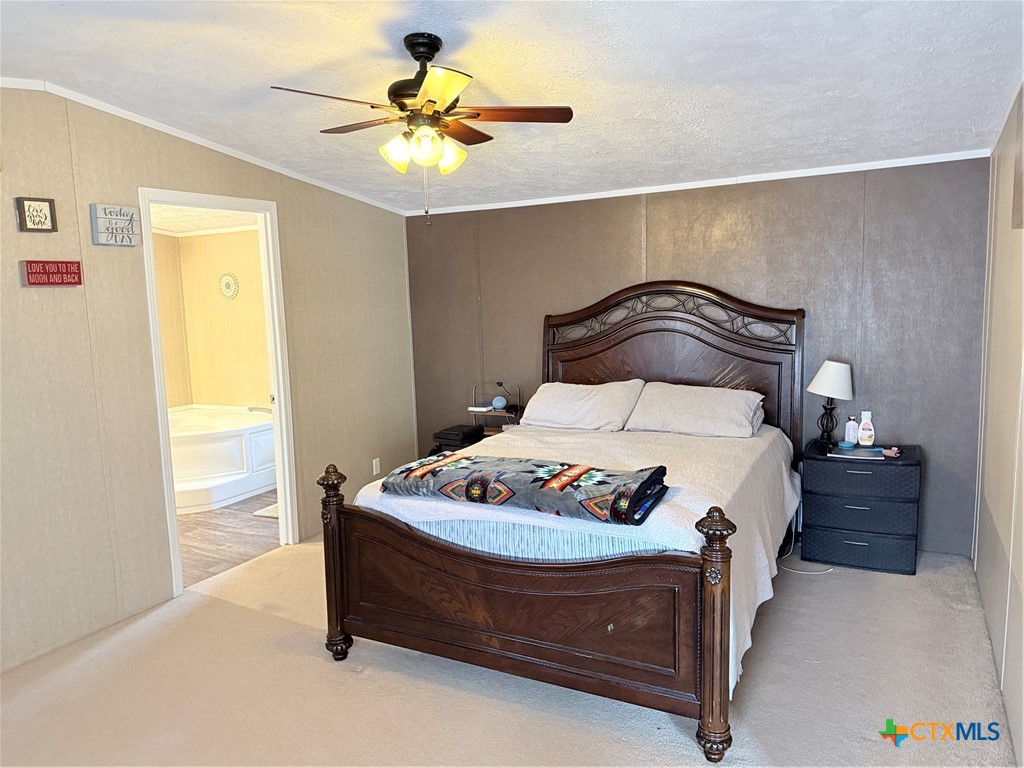107 Dallas Street Goliad, TX 77963 - Photo 4 of 28 a bedroom with a bed and a chandelier