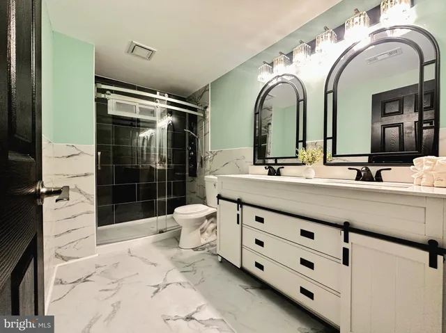 a view of a swimming pool with a yard and palm trees