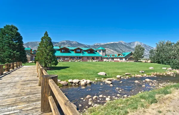 a view of a garden with a building in the background