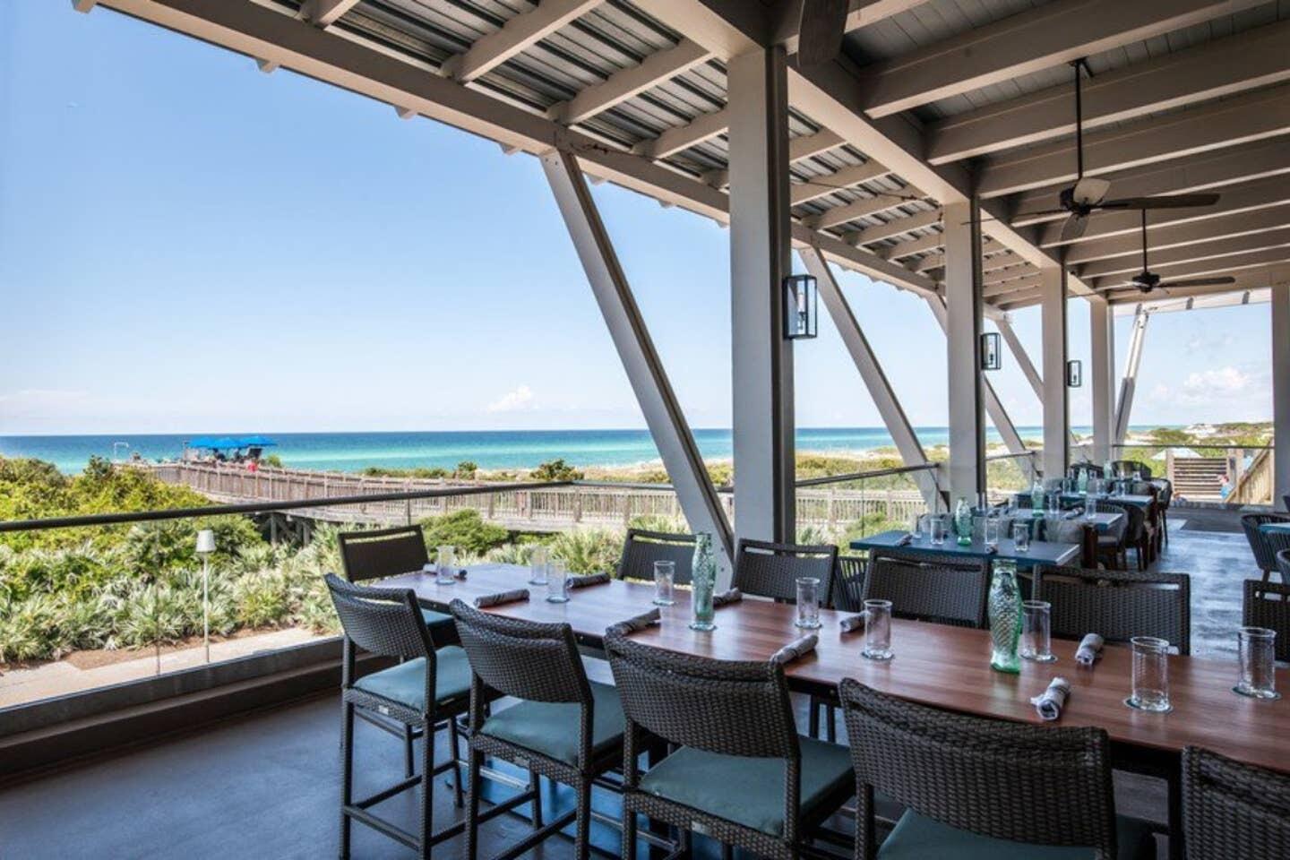 108 Pelican Circle Inlet Beach, FL 32461 - Photo 35 of 75 a dining room with furniture and a floor to ceiling window