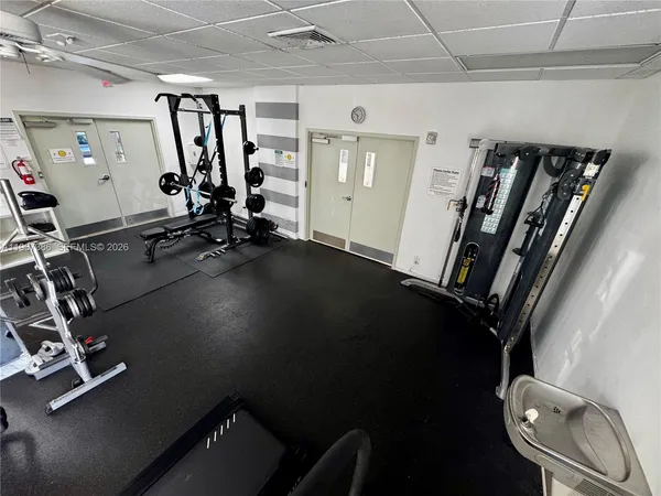 a view of a room with gym equipment
