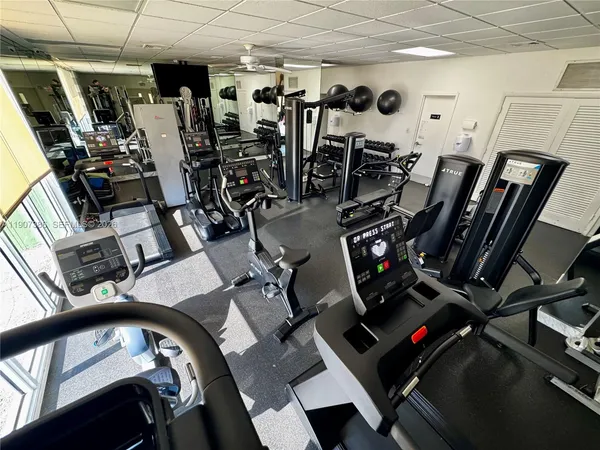 a view of a room with gym equipment