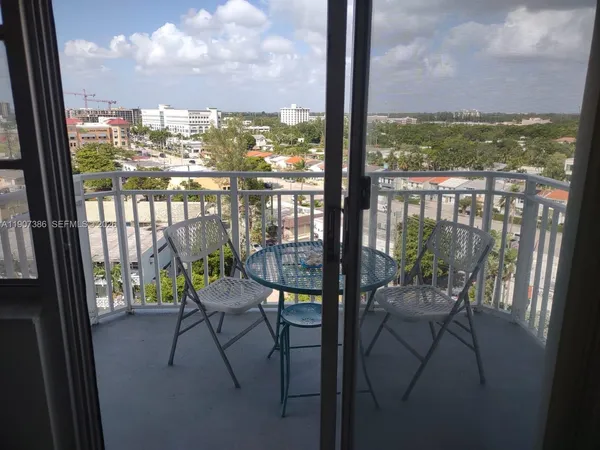 a view of a city from a chair
