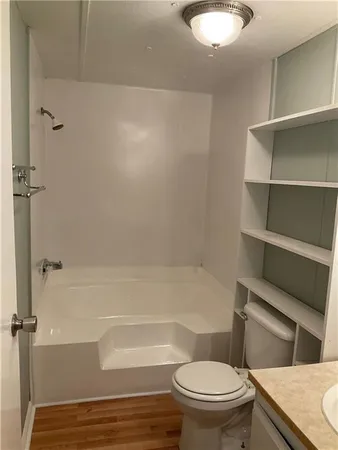 a bathroom with a toilet and a vanity