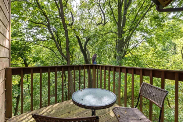 a view of a balcony with a swing