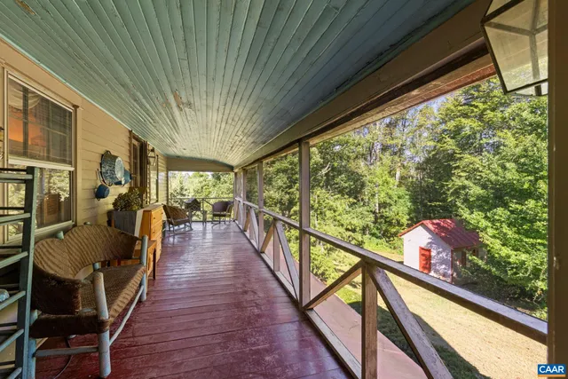 a view of a lush green forest with lots of trees