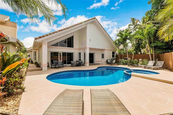 a view of outdoor space with swimming pool and seating