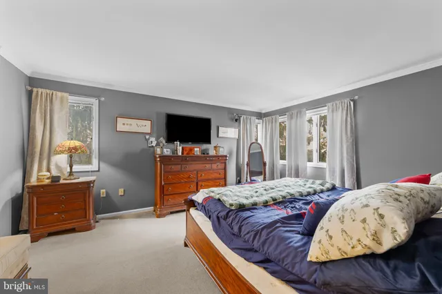 a bedroom with a bed and furniture