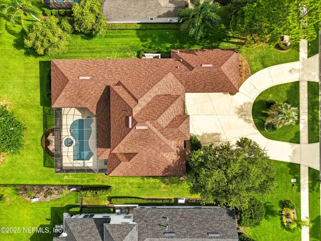 an aerial view of a house
