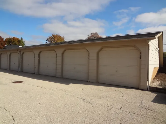 a view of a park with large trees