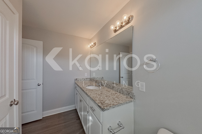 228 Western Red Cedar Drive Springfield, GA 31329 - Photo 22 of 27 a bathroom with a granite countertop sink a mirror and vanity