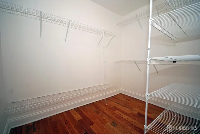 a view of an empty walk in closet