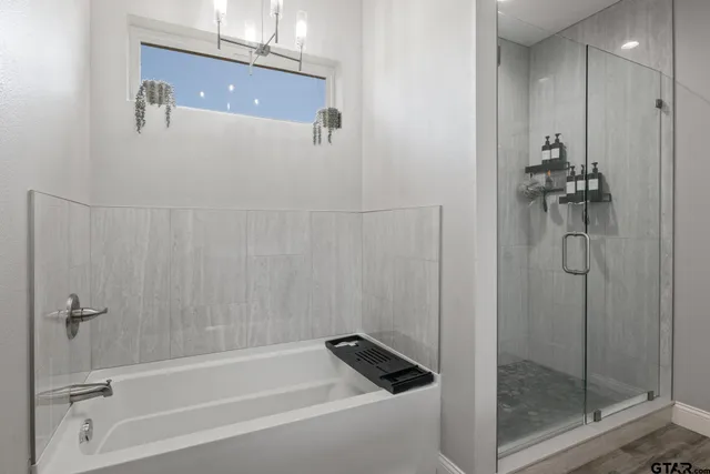 a bathroom with a bathtub