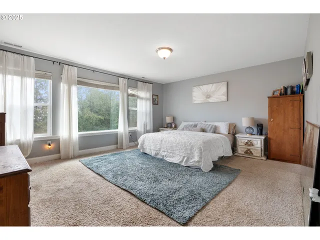 a bedroom with a bed and a television