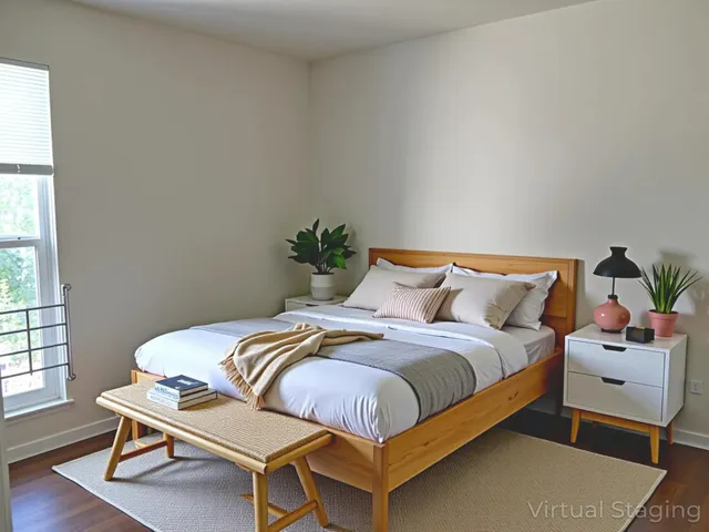 a bedroom with bed and a window