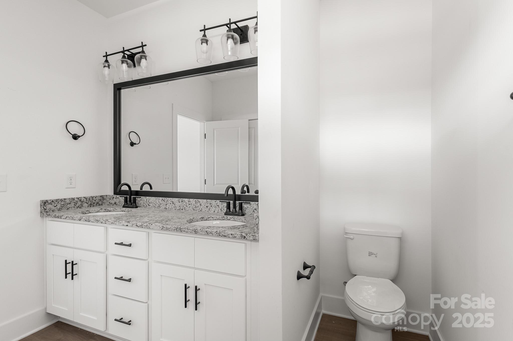 3303 Old Pageland Monroe Road Monroe, NC 28112 - Photo 18 of 37 a bathroom with a granite countertop toilet sink and mirror