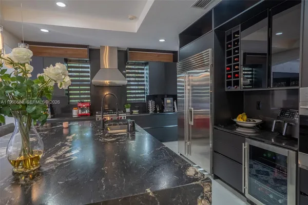 a dining room with furniture