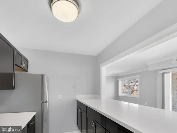 a view of a hallway with workspace