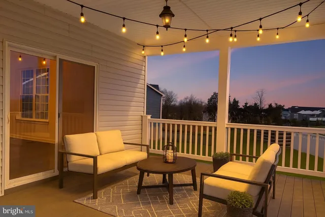 a balcony with hardwood