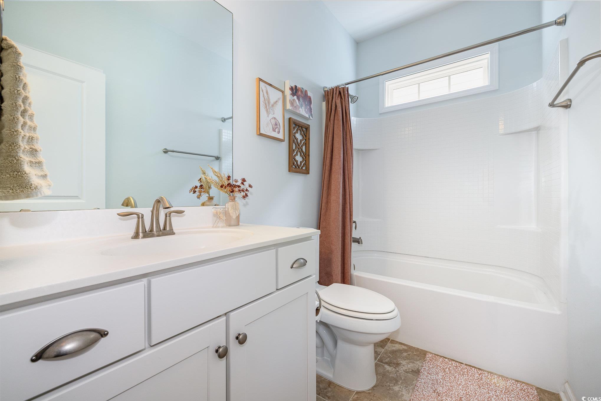 136 Splendor Circle Murrells Inlet, SC 29576 - Photo 17 of 30 Full bathroom featuring shower / tub combo with curtain, toilet, and vanity