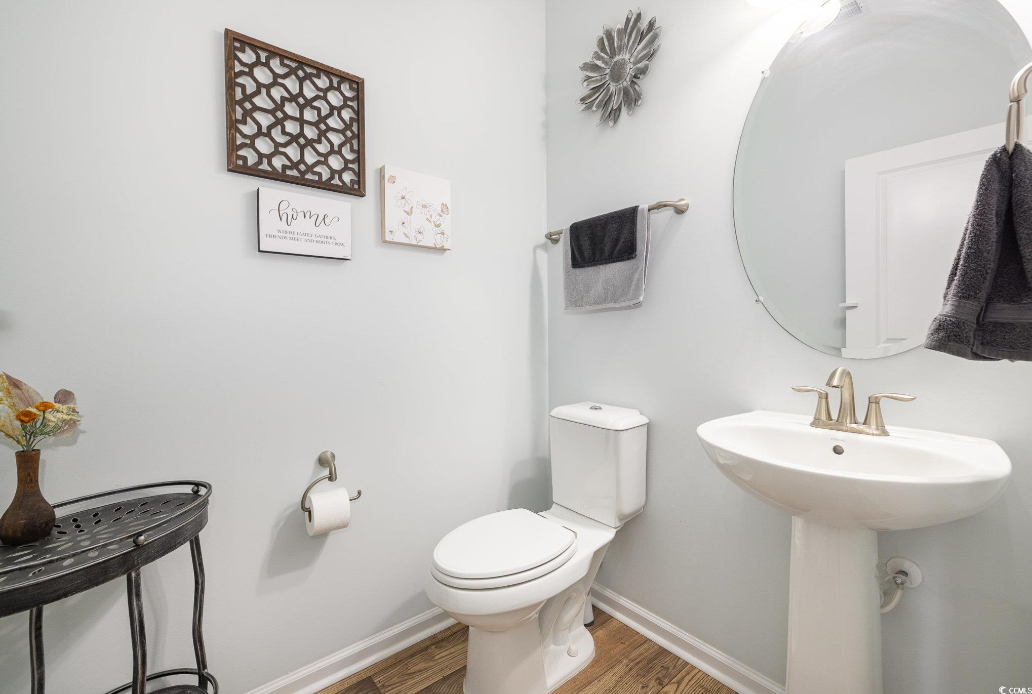 136 Splendor Circle Murrells Inlet, SC 29576 - Photo 10 of 30 Half bath with baseboards, wood finished floors, toilet, and a sink