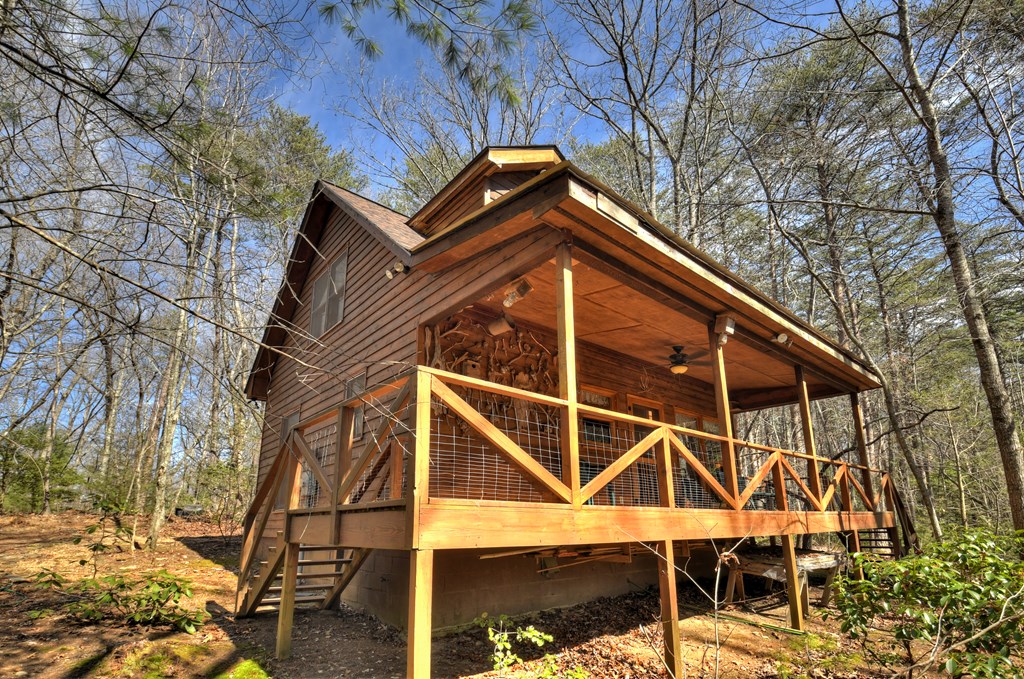 331 Chestnut Gap Road Blue Ridge, GA 30513 - Photo 21 of 44 a front view of a house with parking space and trees
