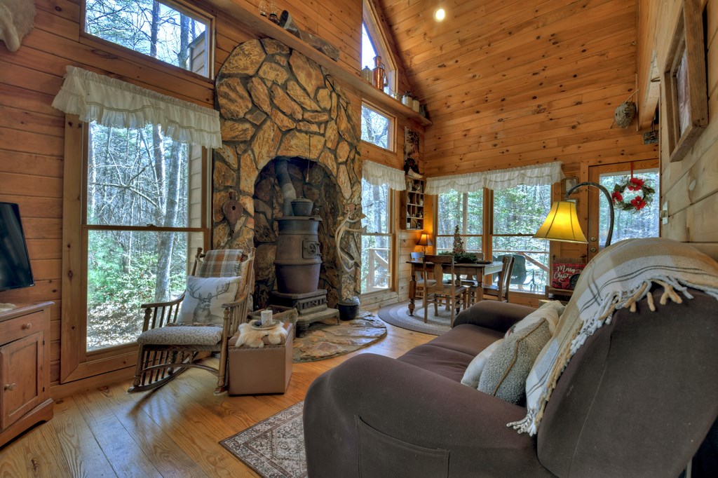 331 Chestnut Gap Road Blue Ridge, GA 30513 - Photo 3 of 44 a living room with furniture a window and a flat screen tv