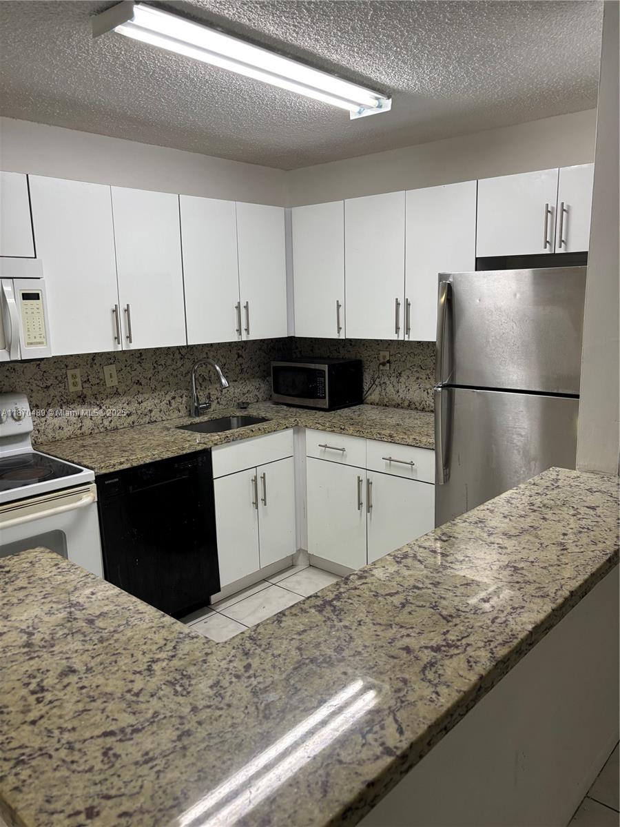 911 Northeast 199th Street, Unit 10414 Miami, FL 33179 - Photo 3 of 18 a kitchen with granite countertop a refrigerator sink and cabinets