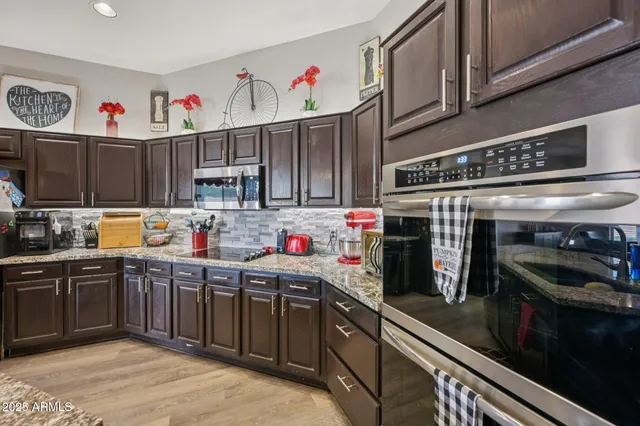 a kitchen with lots of counter top space