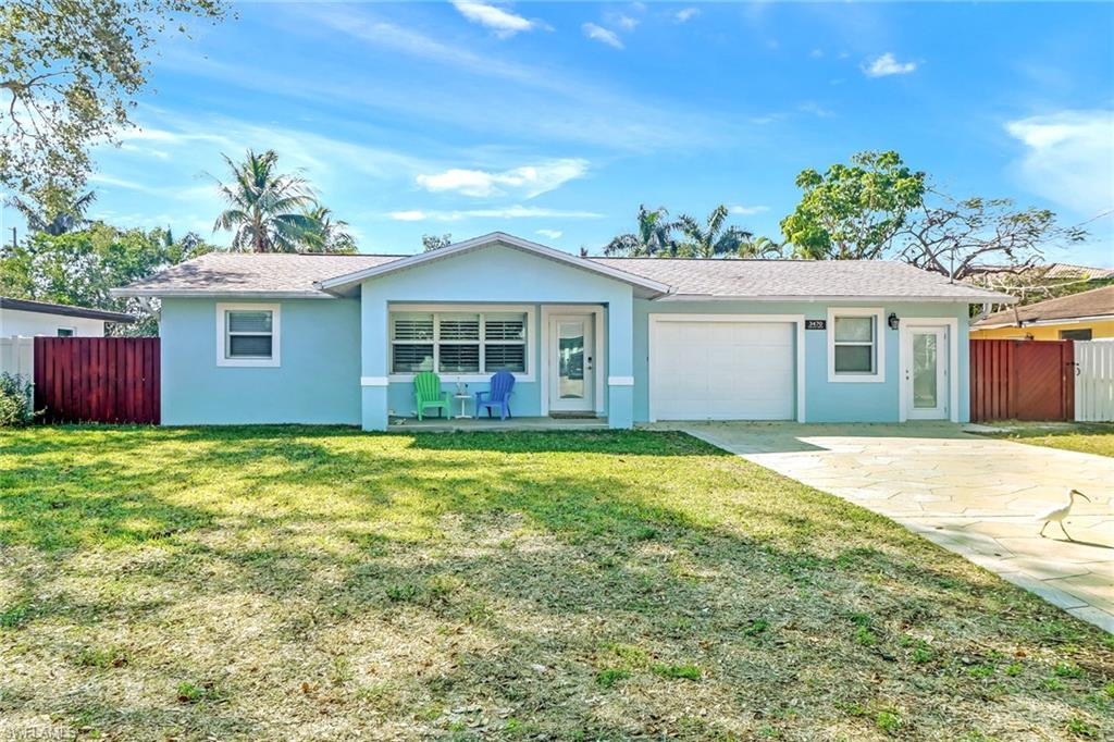 a view of a house with a backyard