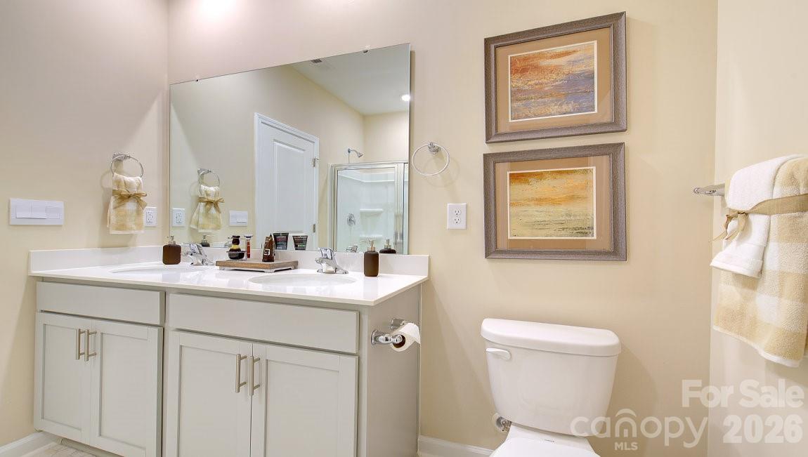 85 Salers Road Fletcher, NC 28732 - Photo 20 of 46 a bathroom with a toilet sink vanity and mirror