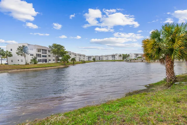 a view of a lake with a building and a lake view