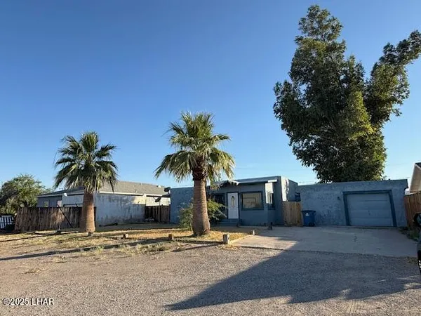 a palm tree sitting in front of a house with palm trees