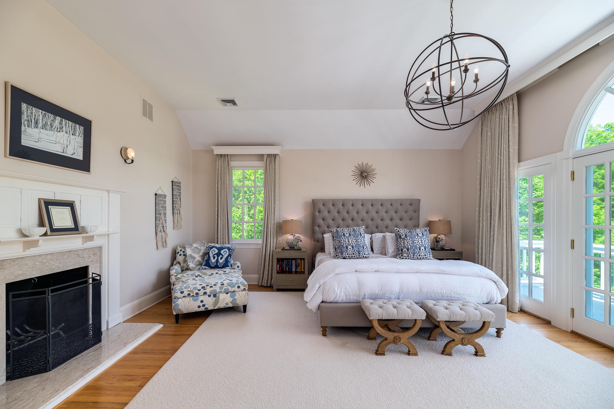 465 North Wilton Road New Canaan, CT 06840 - Photo 58 of 64 a bedroom with bed and a chandelier