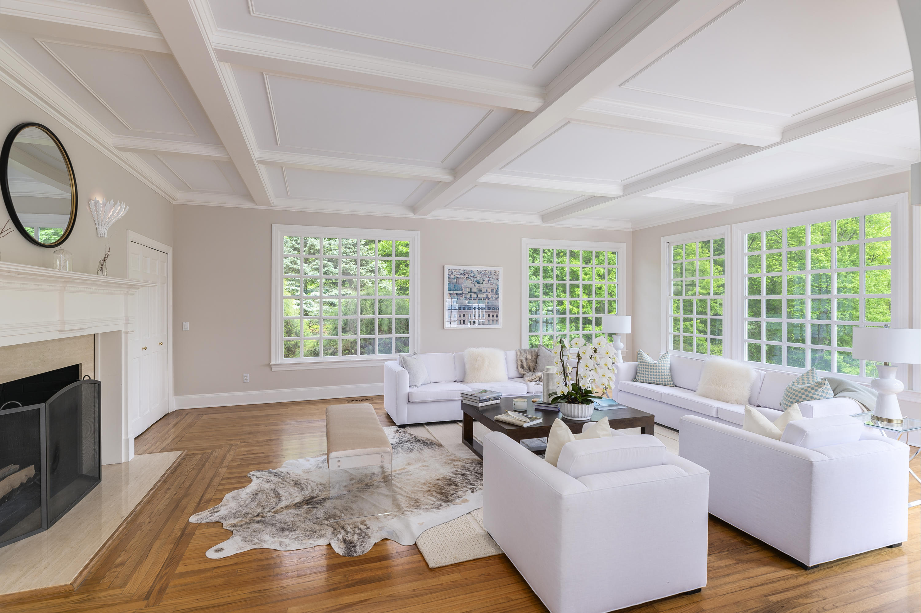 465 North Wilton Road New Canaan, CT 06840 - Photo 8 of 64 a living room with furniture a large window and a fireplace