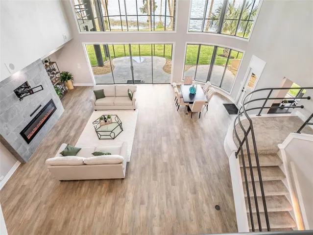 a view of a swimming pool with lounge chair
