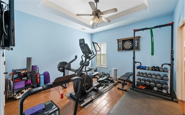 a view of a room with gym equipment