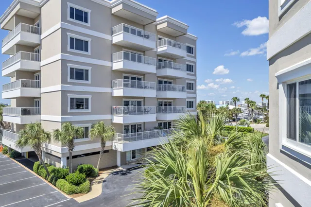 a front view of a multi story building