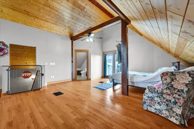 a view of a lake with a beach