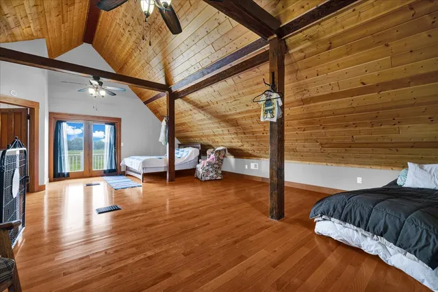 a view of a lake with a swimming pool