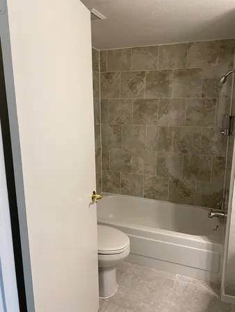 a bathroom with a toilet and a bathtub