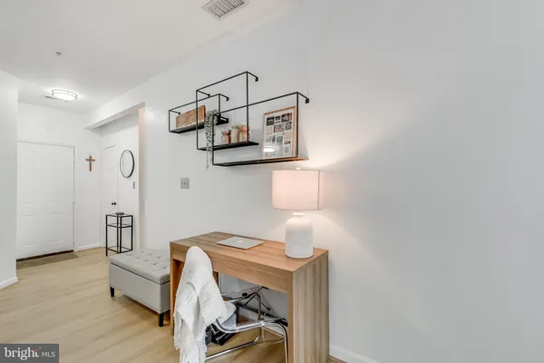 a view of a room with shelves