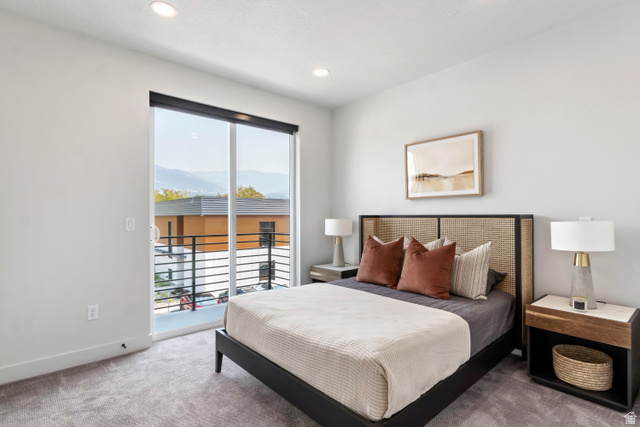 32 West 400 South Bountiful, UT 84010 - Photo 17 of 31 Bedroom featuring access to outside, carpet flooring, and recessed lighting. Model Home