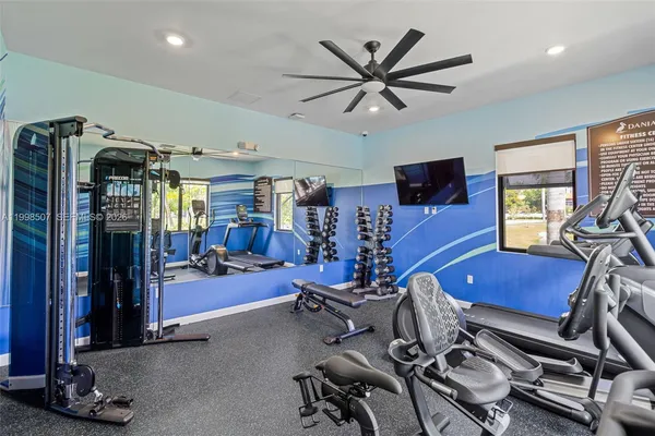 a room with gym equipment