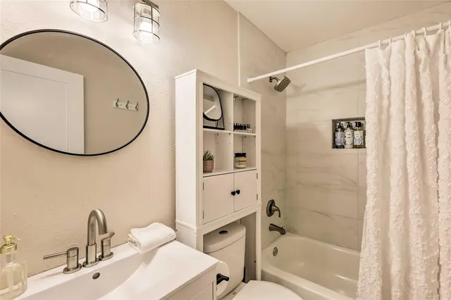 a bathroom with a toilet a sink and mirror