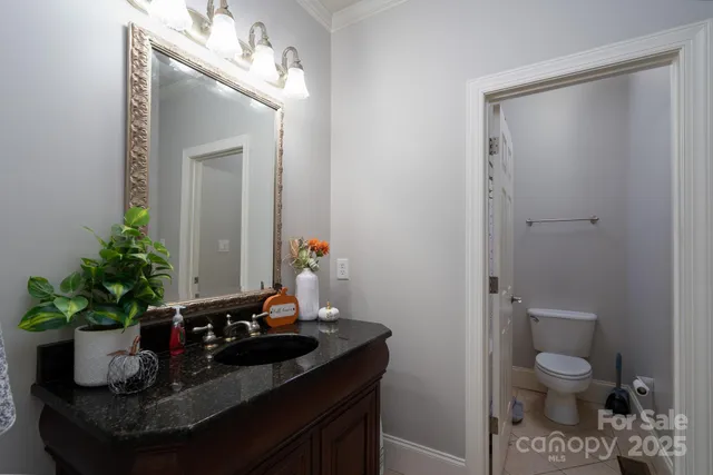 a bathroom with a toilet a sink and mirror